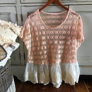 NWT blush pink boho top with lace